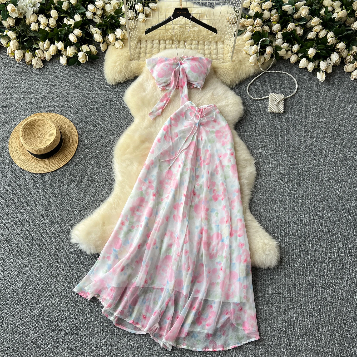 Lady Tropical Print Beach Island Outfit Sets Women Sweet Halter Strapless Top Mermaid Skirt Suit Female Trendy Chiffon Party Set
Lady Tropical Print Beach Island Outfit Sets Women Sweet Halter Strapless Top Mermaid Skirt Suit Female Trendy Chiffon Party Set