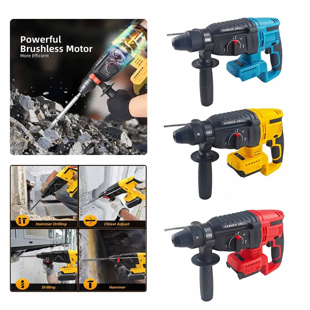 3 in 1 Brushless Electric Hammer Drill Multifunction Impact Hammer for Steel Concrete Wood For Makita/Dewalt/Milwaukee Battery
3 in 1 Brushless Electric Hammer Drill Multifunction Impact Hammer for Steel Concrete Wood For Makita/Dewalt/Milwaukee Battery