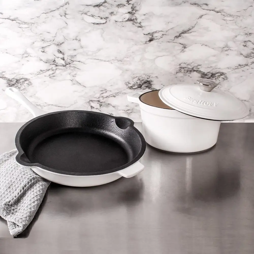 3-Piece Enameled Cast Iron Cookware Set: 3qt Dutch Oven, 10 Fry Pan, White, Oven Safe to 400°F
3-Piece Enameled Cast Iron Cookware Set: 3qt Dutch Oven, 10 Fry Pan, White, Oven Safe to 400°F