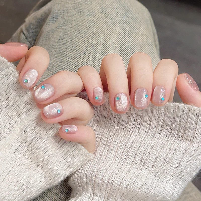 10Pcs Short Handmade Pink Press On Nails Cat Eye with Blue Rhinestone Wearable False Nails Glitter Dot Full Cover Nail Tips Art
10Pcs Short Handmade Pink Press On Nails Cat Eye with Blue Rhinestone Wearable False Nails Glitter Dot Full Cover Nail Tips Art