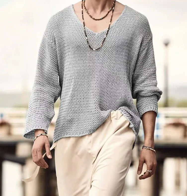 Men T Shirt Solid Color Knitted V Neck Long Sleeve Casual Men Clothing Streetwear 2025 New Hollow Out Loose Camisetas S-5XL
Men T Shirt Solid Color Knitted V Neck Long Sleeve Casual Men Clothing Streetwear 2025 New Hollow Out Loose Camisetas S-5XL