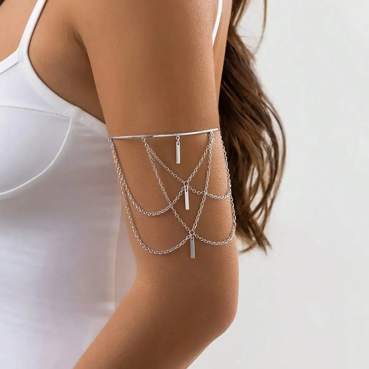 Graceful Minimalist Geometric Tassel Arm Cuff Bracelet, Adjustable Women's Bangle - Ideal For Parties And Vacations, Glamorous Jewelry
Graceful Minimalist Geometric Tassel Arm Cuff Bracelet, Adjustable Women's Bangle - Ideal For Parties And Vacations, Glamorous Jewelry