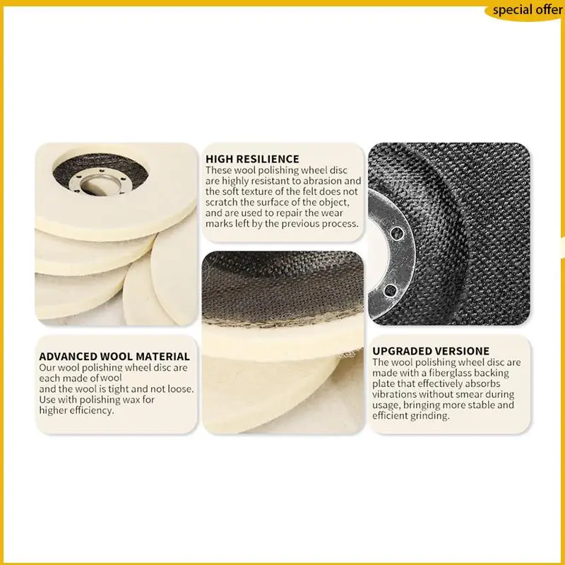 A50I 5Pcs High-Gloss Wool Polishing Wheel Disc Arbor, White Wool Buffing Wheel For Angle Grinder
A50I 5Pcs High-Gloss Wool Polishing Wheel Disc Arbor, White Wool Buffing Wheel For Angle Grinder