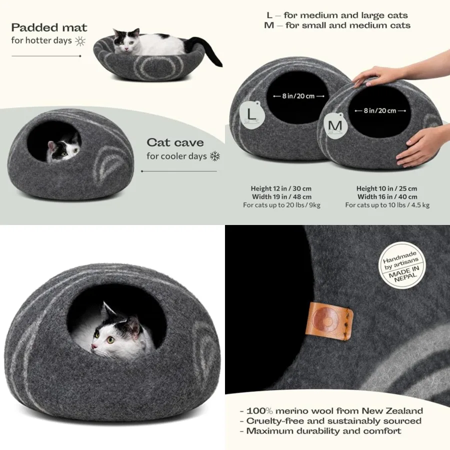 Cat Cave Premium Felt Cat Bed for Indoor Cats, Handmade Meri Wool
Cat Cave Premium Felt Cat Bed for Indoor Cats, Handmade Meri Wool