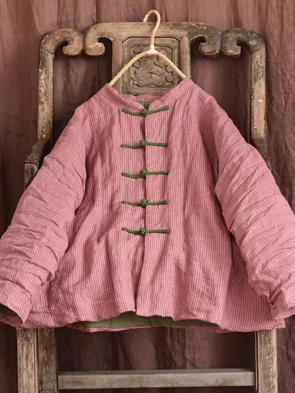 Осень-зима в стиле ретро, льняная хлопковая смесь, женская куртка свободного покроя с открытой передней частью, полосатое хлопковое пальто в стиле дзен, деталь на пуговицах
Осень-зима в стиле ретро, льняная хлопковая смесь, женская куртка свободного покроя с открытой передней частью, полосатое хлопковое пальто в стиле дзен, деталь на пуговицах