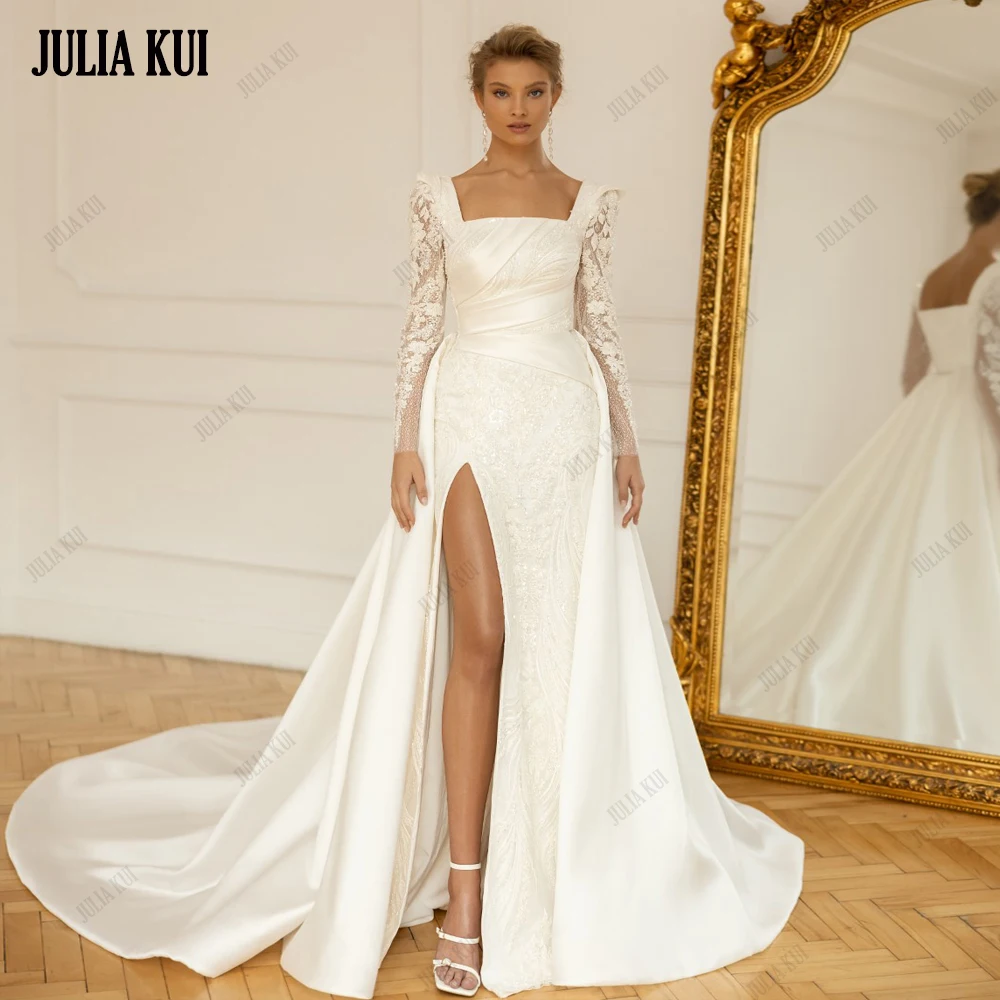 Julia Kui Chic Square Neck And Long Illusion Sleeves Mermaid Wedding Dress Rich Beading Embroidery Lace Pleat 2 In 1 Bridal Gown
Julia Kui Chic Square Neck And Long Illusion Sleeves Mermaid Wedding Dress Rich Beading Embroidery Lace Pleat 2 In 1 Bridal Gown