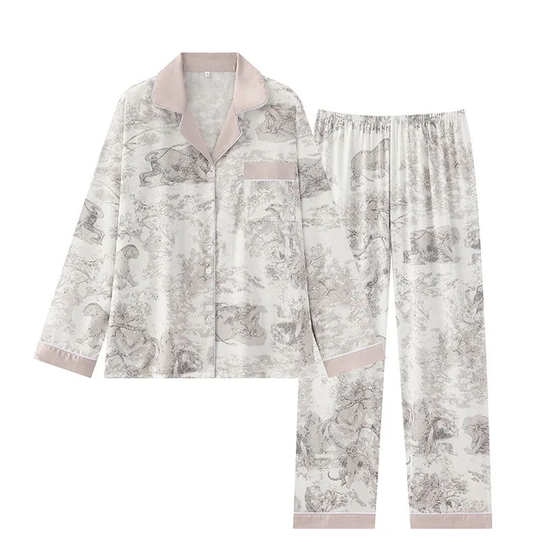 Women's Sleepwear Ladies Pajamas Grey Forest Graffiti Print Fashion Luxury Ice Silk Comfortable Long Loungewear Women's Suit
Women's Sleepwear Ladies Pajamas Grey Forest Graffiti Print Fashion Luxury Ice Silk Comfortable Long Loungewear Women's Suit