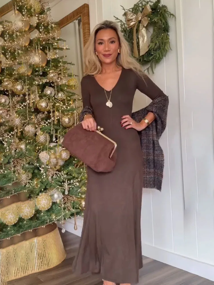 HH Woman Fashion Inner Wear Long Sleeves V Collar Slim Fit Pullover Long Dress Female Spring Casual Comfortable Slimming Dress
HH Woman Fashion Inner Wear Long Sleeves V Collar Slim Fit Pullover Long Dress Female Spring Casual Comfortable Slimming Dress