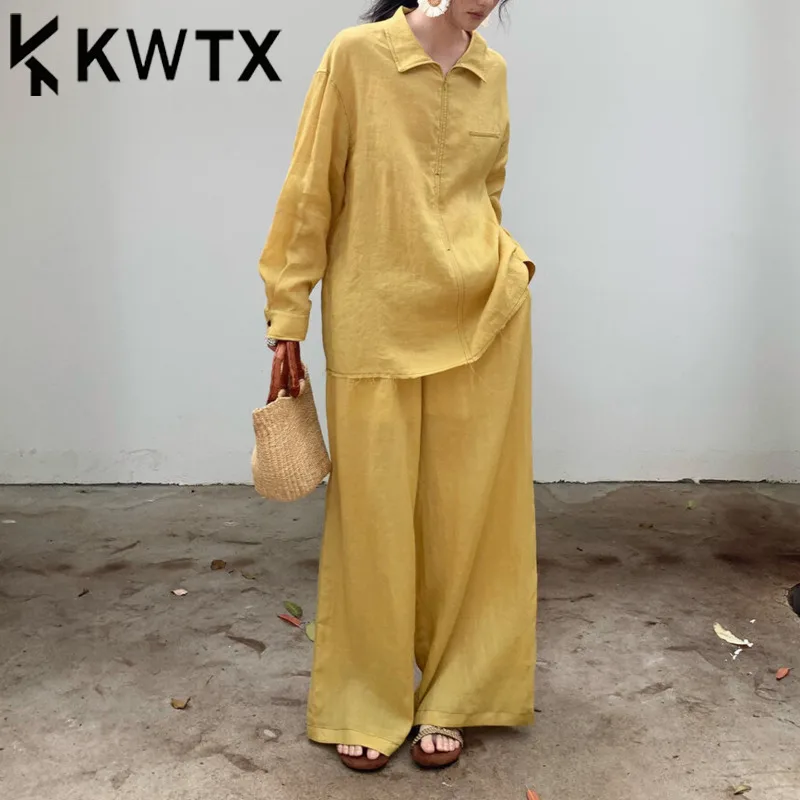 KWTX 2025 Women’s Linen Two-Piece Set Shirt & Wide Leg Pants Lightweight SS25 Casual Retro Light Zipper Design High Quality
KWTX 2025 Women’s Linen Two-Piece Set Shirt & Wide Leg Pants Lightweight SS25 Casual Retro Light Zipper Design High Quality