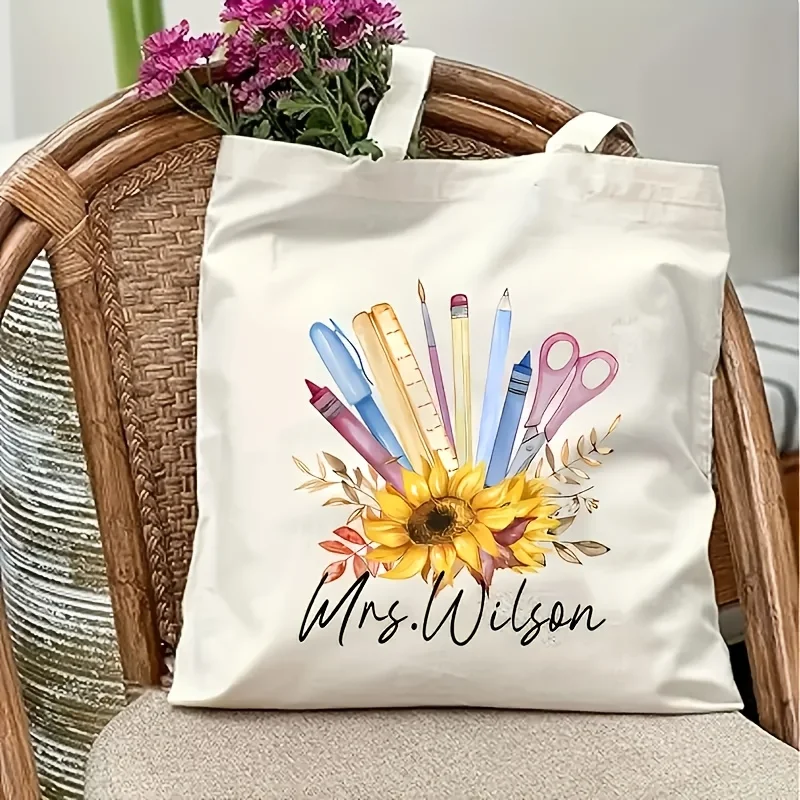 Tote Bag with Name - Floral & School Supplies Design (Pencils, Scissors, Books) - Durable Polyester Handbag with Fixed Strap
Tote Bag with Name - Floral & School Supplies Design (Pencils, Scissors, Books) - Durable Polyester Handbag with Fixed Strap