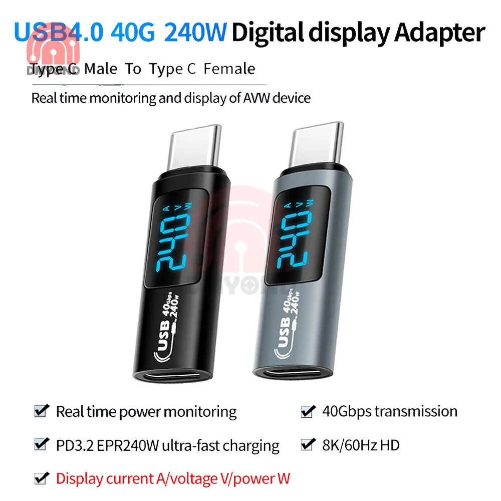 240W USB C Adapter 60HZ 40Gbps Type C to USB C 4.0 Connector LCD Digital Display Data Adapter PD3.1 For Macbook Pro Air Samsung
240W USB C Adapter 60HZ 40Gbps Type C to USB C 4.0 Connector LCD Digital Display Data Adapter PD3.1 For Macbook Pro Air Samsung