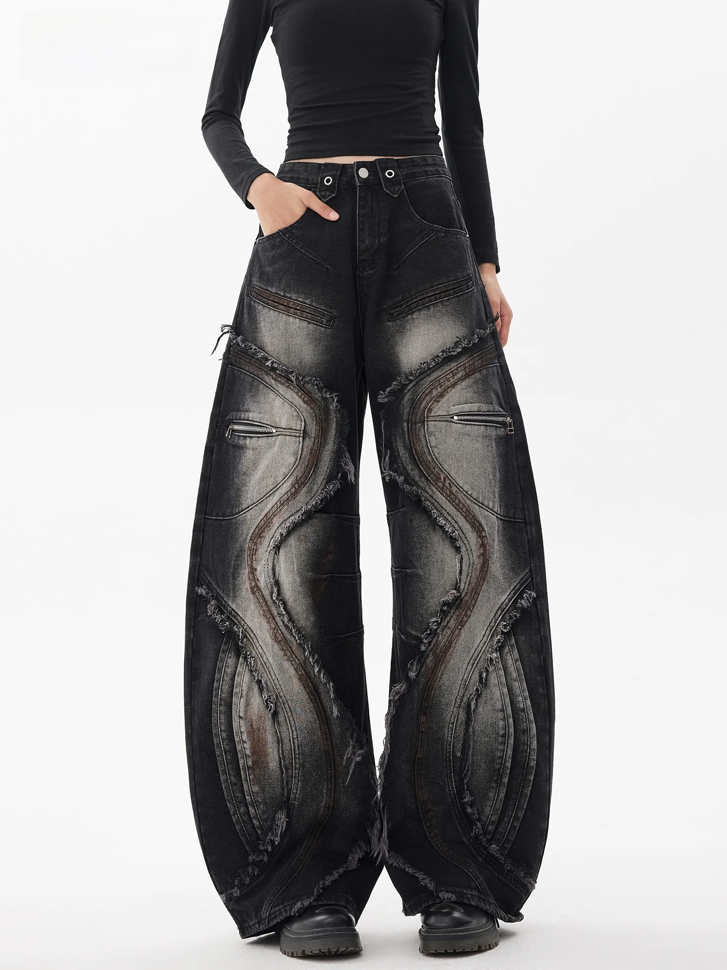 Стильные женские джинсы с широкими штанинами и вставками, новая весенняя модель, уличный стиль, с высокой талией
Стильные женские джинсы с широкими штанинами и вставками, новая весенняя модель, уличный стиль, с высокой талией