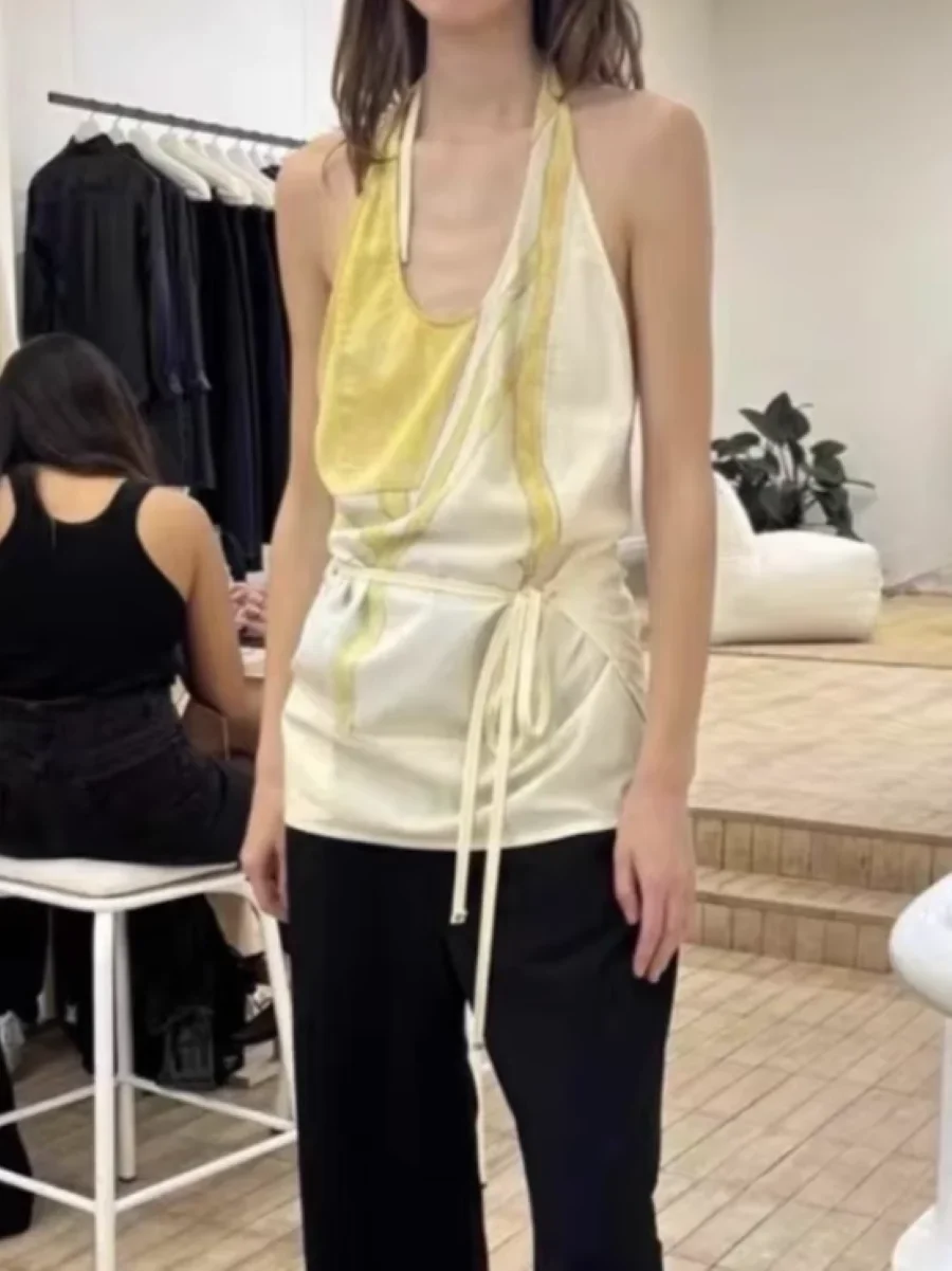 Women Color Patchwork Backless Camisole Halter Neck Sleeveless Lace-up Waist Casual Sexy Sling Tops
Women Color Patchwork Backless Camisole Halter Neck Sleeveless Lace-up Waist Casual Sexy Sling Tops
