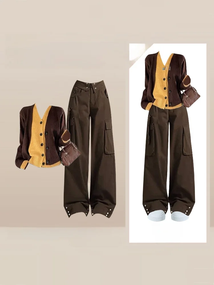 Спецодежда в стиле ретро, вязаный открытый кардиган, комплект с широкими брюками и высокой талией, женский осенне-зимний утягивающий комплект из двух предметов
Спецодежда в стиле ретро, вязаный открытый кардиган, комплект с широкими брюками и высокой талией, женский осенне-зимний утягивающий комплект из двух предметов