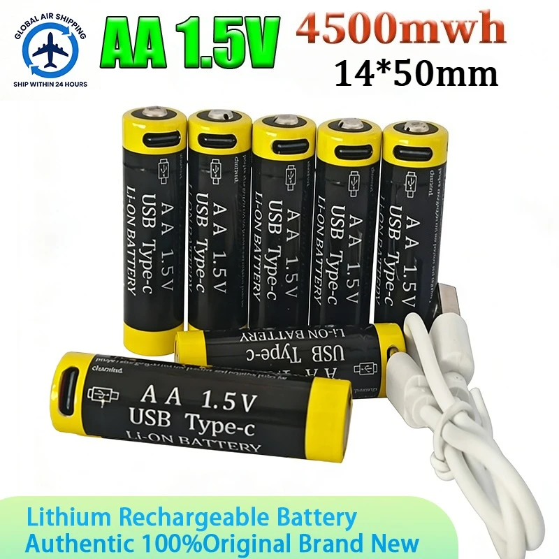 AA 1.5V USB Type-c rechargeable lithium battery 4000mwh suitable for small household appliances With USB cable
AA 1.5V USB Type-c rechargeable lithium battery 4000mwh suitable for small household appliances With USB cable