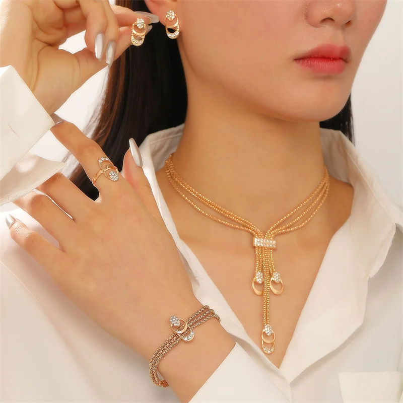 Necklace Earring Set With Zircon Inlay Niche Design Collarbone Chain Versatile Index Finger Ring Jewelry Acessories Women Gift
Necklace Earring Set With Zircon Inlay Niche Design Collarbone Chain Versatile Index Finger Ring Jewelry Acessories Women Gift