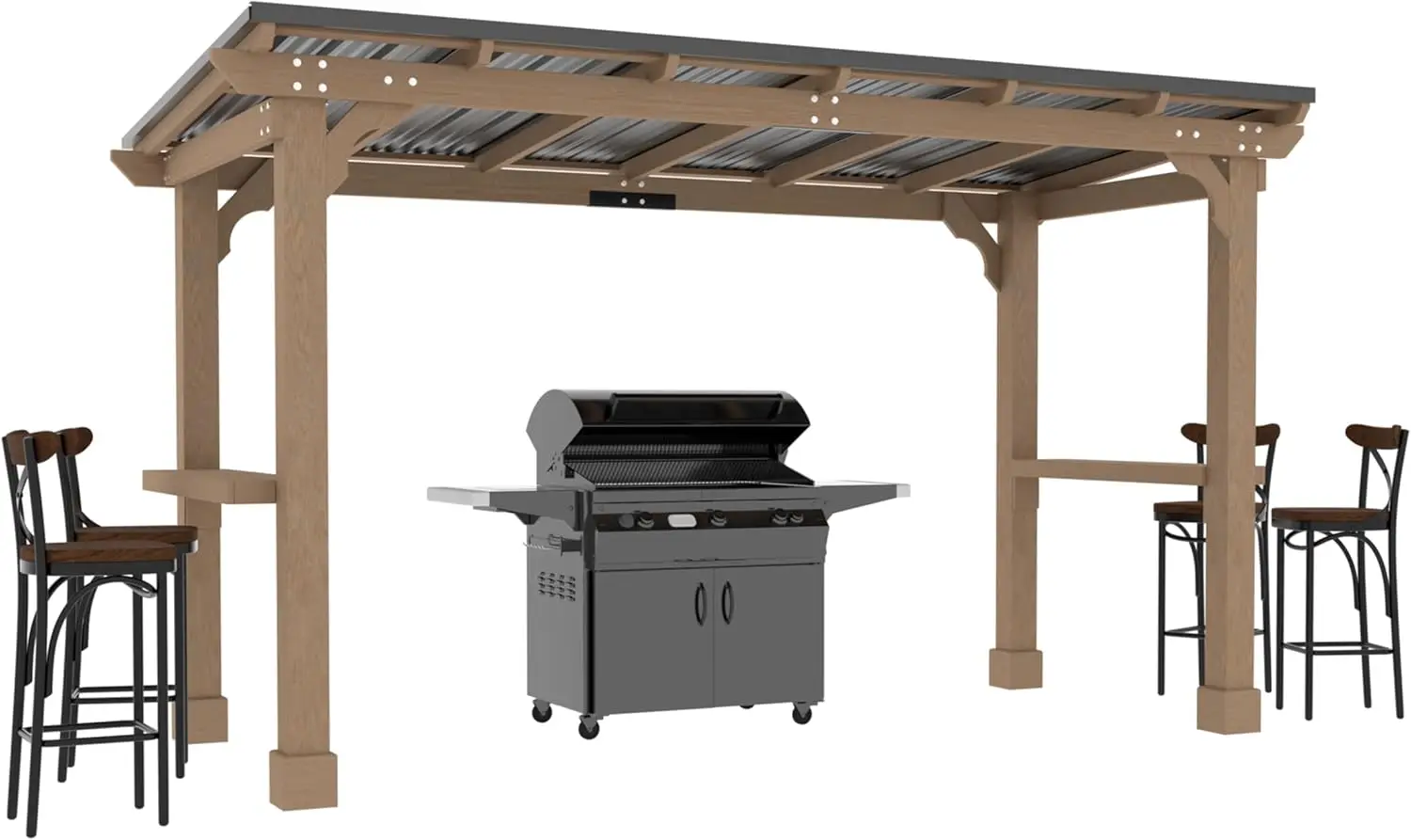 Wooden Grill Gazebo with Sloping Metal Roof, 2 Full Size Grills, BBQ Canopy for Outdoor
Wooden Grill Gazebo with Sloping Metal Roof, 2 Full Size Grills, BBQ Canopy for Outdoor
