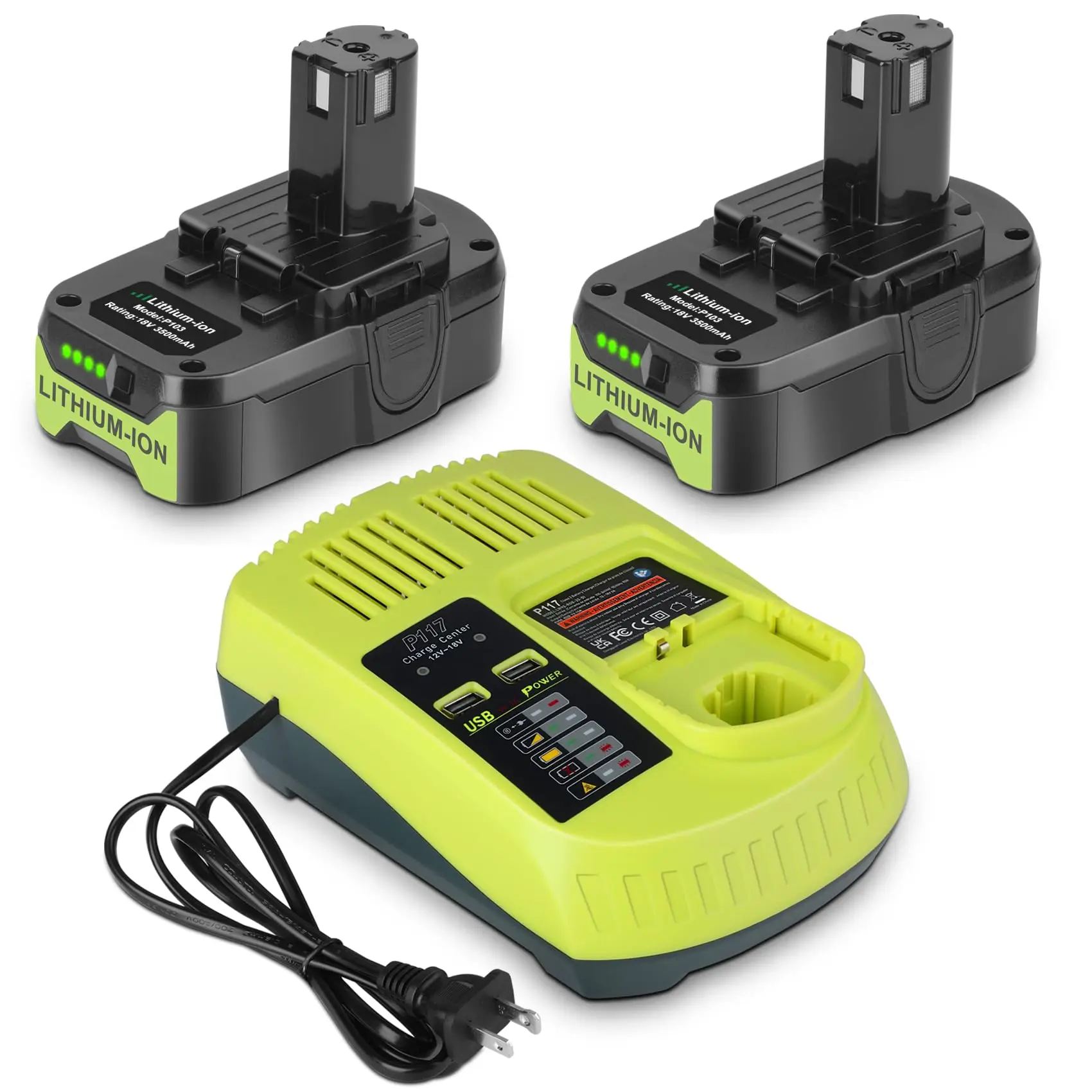 JYJZPB 2 Pack 3.5Ah For Ryobi 18V Battery and Charger Combo Compatible for Ryobi ONE+ Battery P102 P103 P104 P105 P107 P109 P117
JYJZPB 2 Pack 3.5Ah For Ryobi 18V Battery and Charger Combo Compatible for Ryobi ONE+ Battery P102 P103 P104 P105 P107 P109 P117