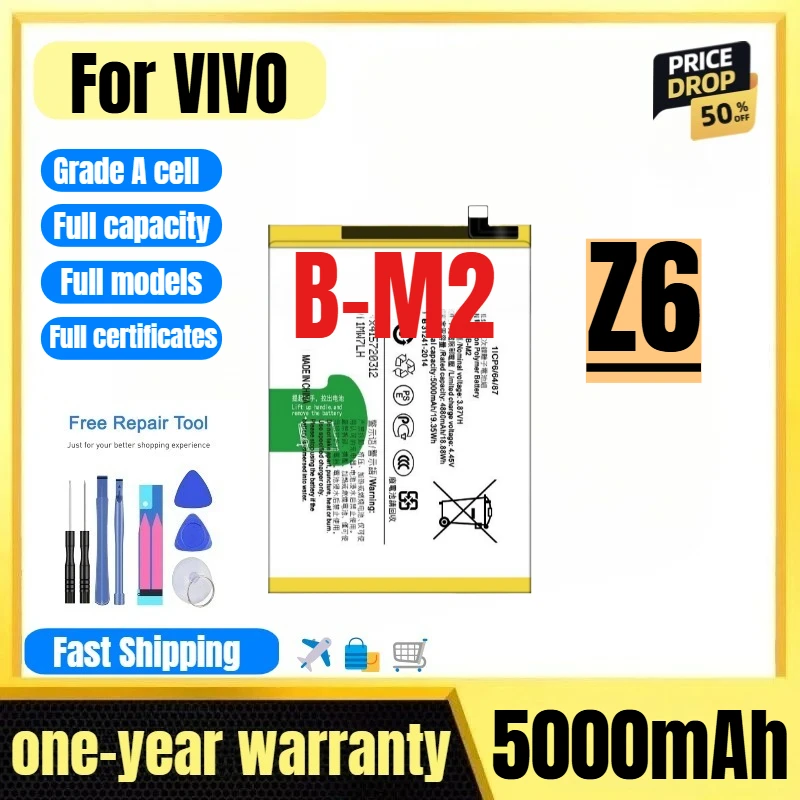 B-M2 for VIVO Z6 Mobile Phone Battery 0 Cycle High Quality High Capacity Battery Replacement Bateria Grade A Cell with Tools
B-M2 for VIVO Z6 Mobile Phone Battery 0 Cycle High Quality High Capacity Battery Replacement Bateria Grade A Cell with Tools