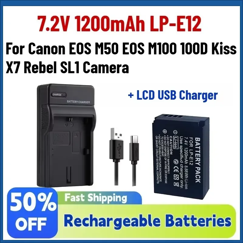 New 7.2V 1200mAh LP-E12 LP E12 LPE12 Li-ion Battery for Canon EOS M50 EOS M100 100D Kiss X7 Rebel SL1 Camera + LCD USB
New 7.2V 1200mAh LP-E12 LP E12 LPE12 Li-ion Battery for Canon EOS M50 EOS M100 100D Kiss X7 Rebel SL1 Camera + LCD USB