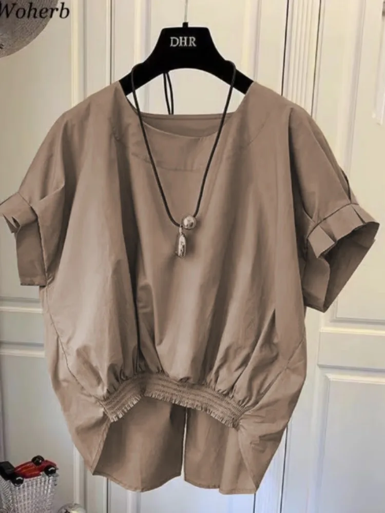 Woherb Cotton Asymmetrical Crop Blouse Women Korean Pleated Bow Bandage Shirt Casual O-neck Solid Elegant Blusas Mujer Moda 2025
Woherb Cotton Asymmetrical Crop Blouse Women Korean Pleated Bow Bandage Shirt Casual O-neck Solid Elegant Blusas Mujer Moda 2025