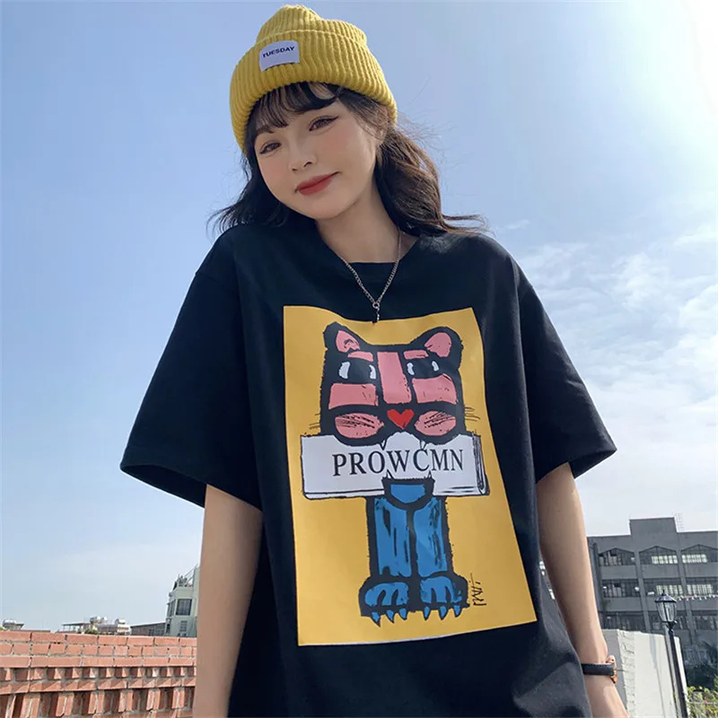 Black Short Sleeve T-shirt Women's Summer Harajuku Cartoon Leopard Printed High Street Oversize Casual Loose Bottomed Top
Black Short Sleeve T-shirt Women's Summer Harajuku Cartoon Leopard Printed High Street Oversize Casual Loose Bottomed Top