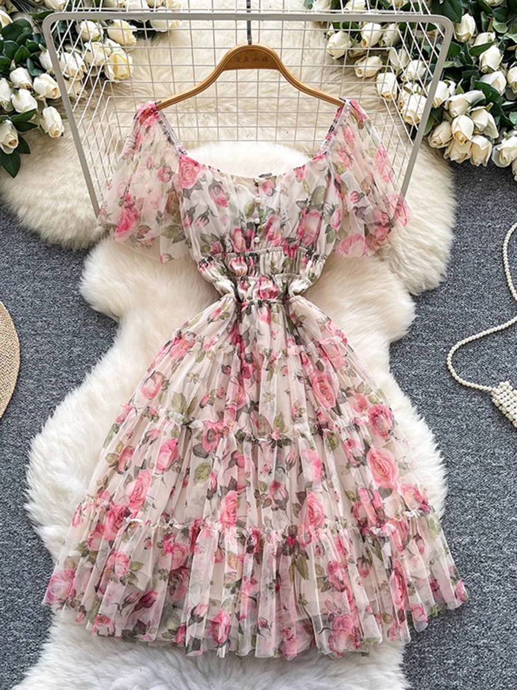 Summer Dopamine Square Neck Short Sleeved Floral Mesh Dress for Women New with Ear Fungus Edge Sweet Ball Gown Dress L07
Summer Dopamine Square Neck Short Sleeved Floral Mesh Dress for Women New with Ear Fungus Edge Sweet Ball Gown Dress L07