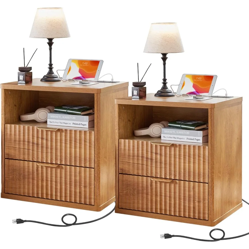 Fluted Farmhouse Nightstand Set of 2 with Charging Station, 23" Wide 2 Drawers End Table,Brown Dresser for Bedroom,Bed Side Tab
Fluted Farmhouse Nightstand Set of 2 with Charging Station, 23" Wide 2 Drawers End Table,Brown Dresser for Bedroom,Bed Side Tab