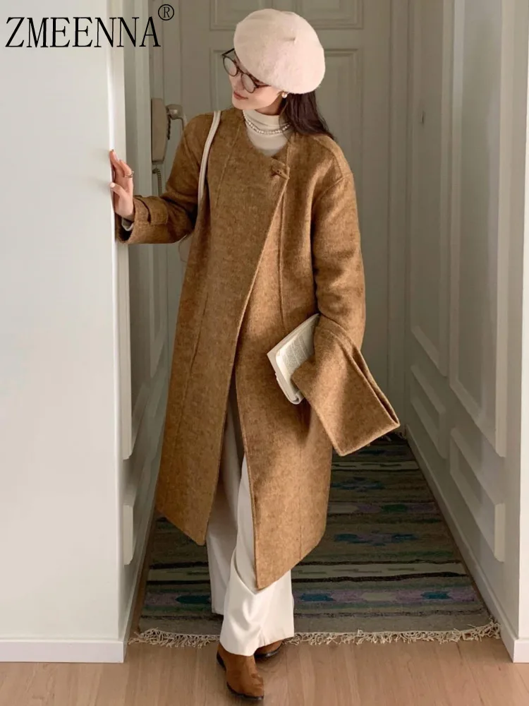 ZMEENNA Wool Blend Long Coat For Women Elegant Button Closure Fall Winter Outerwear Chic Warm Loose Fit Jacket ZM3426
ZMEENNA Wool Blend Long Coat For Women Elegant Button Closure Fall Winter Outerwear Chic Warm Loose Fit Jacket ZM3426
