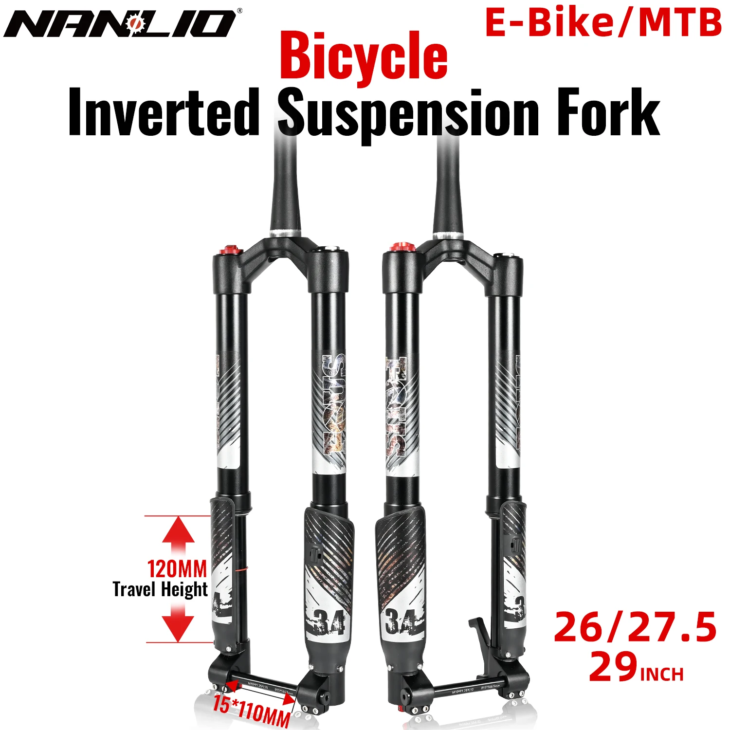 NANLIO Single Crown Inverted MTB Suspension Fork 120mm Travel Boost 15x110mm Thru Axle For 26 27.5 29 Inch Mountain Bike E-Bike
NANLIO Single Crown Inverted MTB Suspension Fork 120mm Travel Boost 15x110mm Thru Axle For 26 27.5 29 Inch Mountain Bike E-Bike