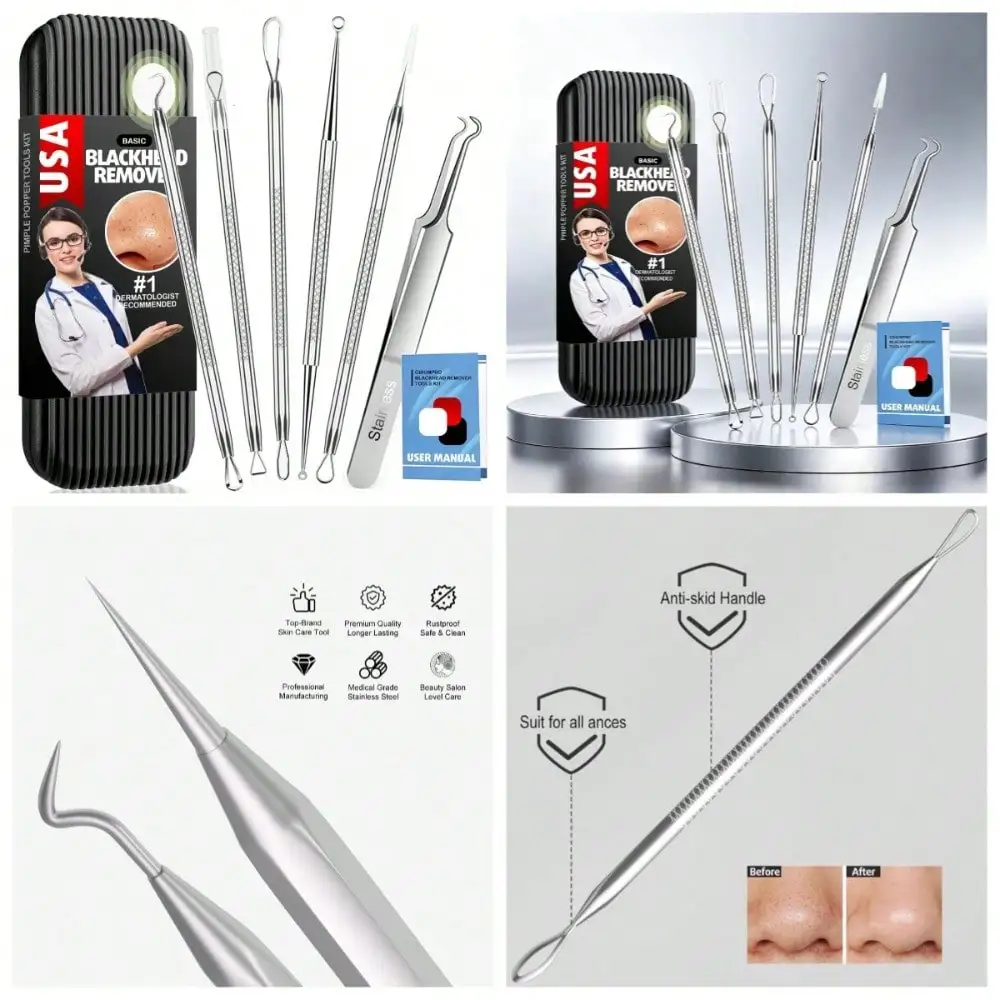Professional Blackhead Remover 6-Piece Kit, Pimple Popper Tools For Acne, Whitehead, Comedone And Zit Extraction On Nose With Travel Case
Professional Blackhead Remover 6-Piece Kit, Pimple Popper Tools For Acne, Whitehead, Comedone And Zit Extraction On Nose With Travel Case