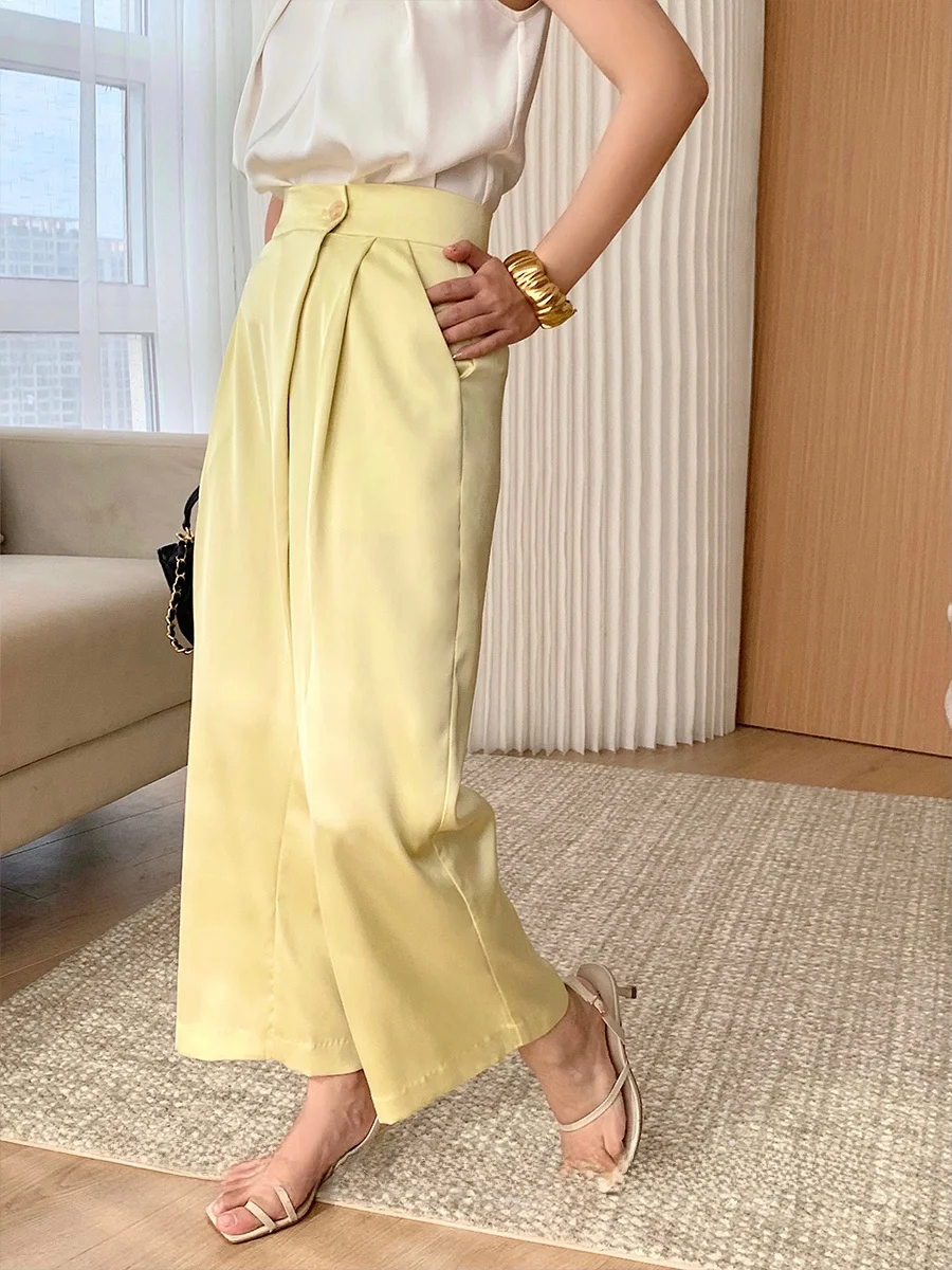High Waist Asymmetric Satin Loose Women's Casual Pants Straight Leg Thin Summer Nine Points Commute Sle Wide Leg Trousers
High Waist Asymmetric Satin Loose Women's Casual Pants Straight Leg Thin Summer Nine Points Commute Sle Wide Leg Trousers