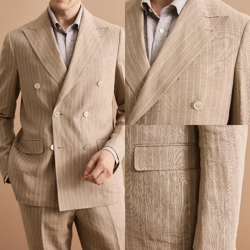 Pinstriped Leisure Men Wedding Suits Peaked Lapel Double Breasted Tuxedos Groom Party 2 Pcs Blazer Pants Party Customized Suit
Pinstriped Leisure Men Wedding Suits Peaked Lapel Double Breasted Tuxedos Groom Party 2 Pcs Blazer Pants Party Customized Suit