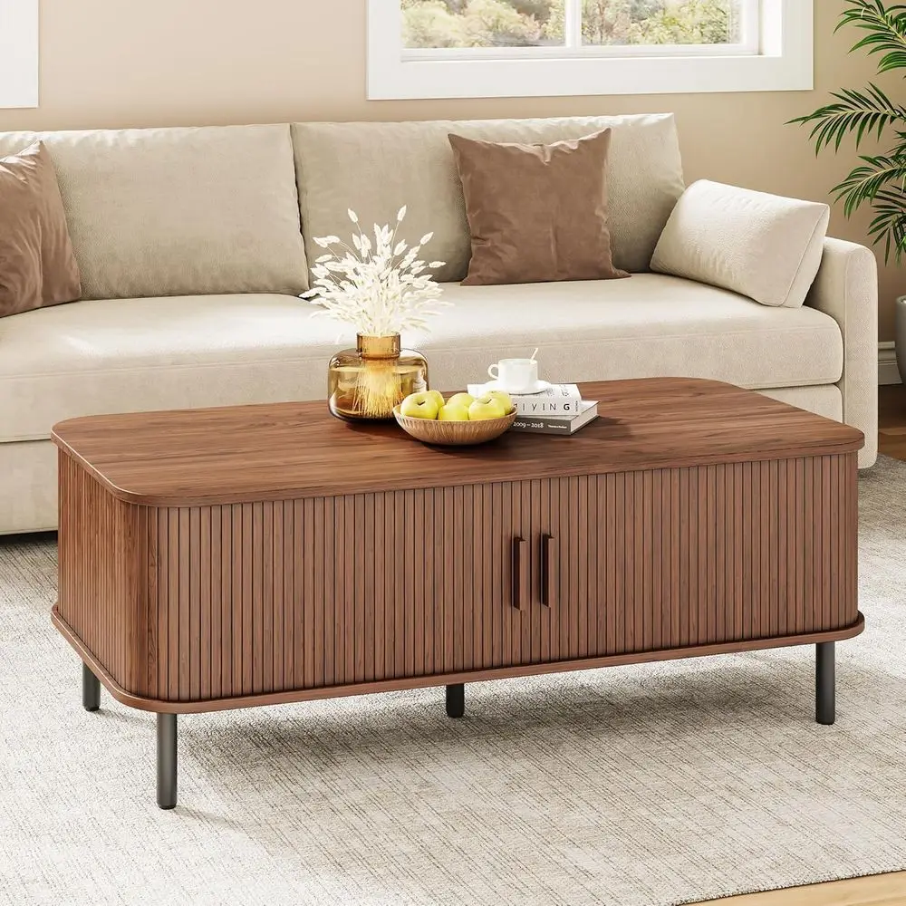 Walnut Sliding Door Storage Coffee Table for Living Room, 47.2 Wide
Walnut Sliding Door Storage Coffee Table for Living Room, 47.2 Wide
