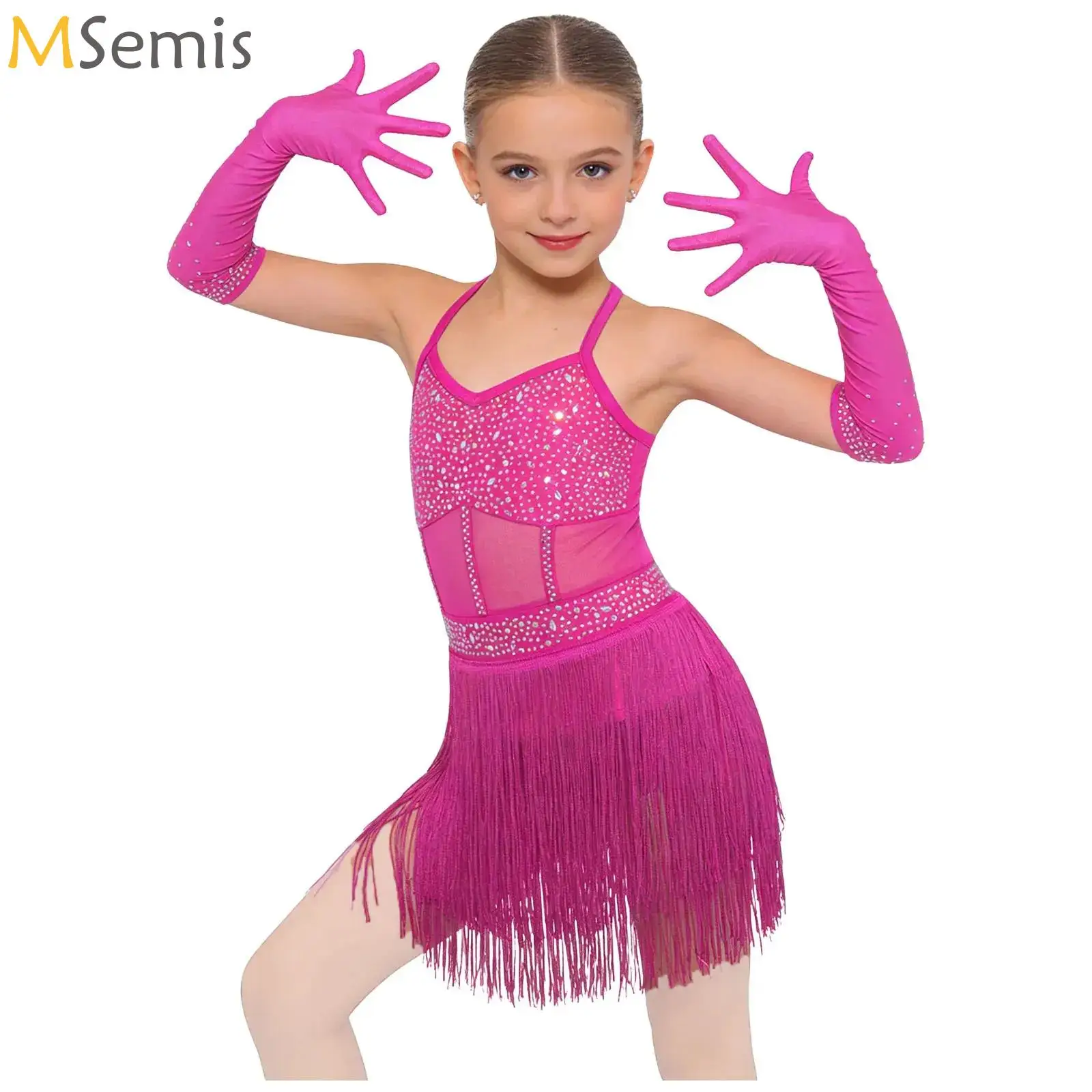 Kids Girls Rhinestone Latin Jazz Dance Outfit Oblique Shoulder Tassel Ballroom Figure Skating Ballet Leotards Dress with Gloves
Kids Girls Rhinestone Latin Jazz Dance Outfit Oblique Shoulder Tassel Ballroom Figure Skating Ballet Leotards Dress with Gloves