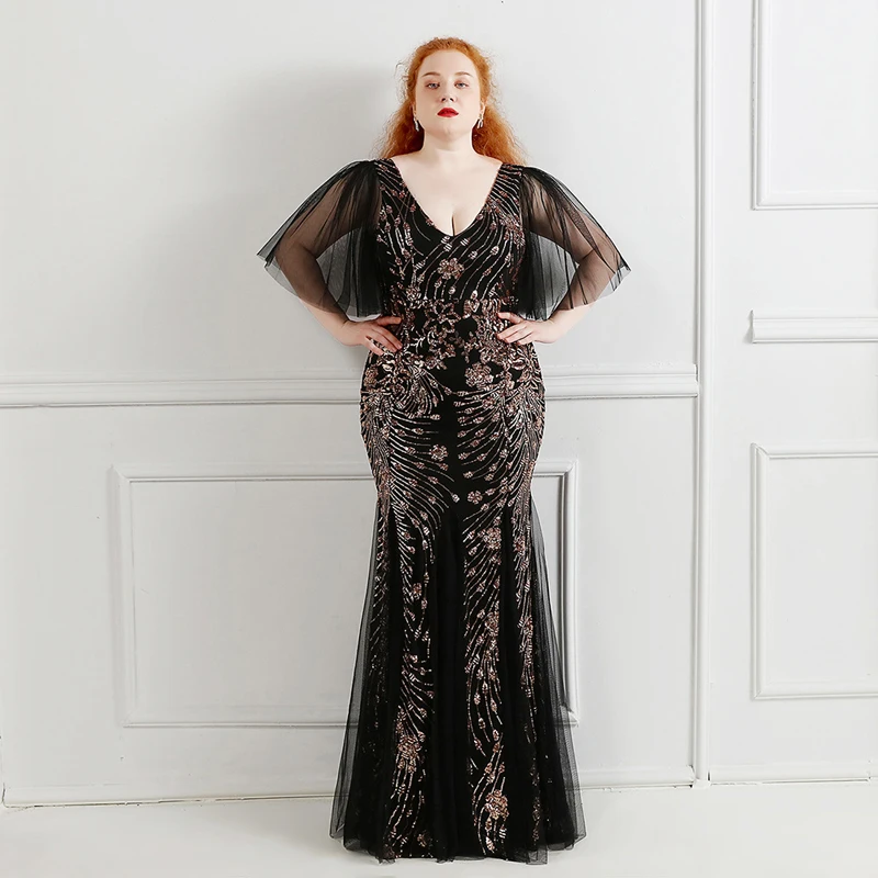 Elegant Ladies Flare Sleeve Deep V Neck Black Mesh Sequin Mermaid Long Maxi dress Evening Party Cocktail Prom Vestido de festa
Elegant Ladies Flare Sleeve Deep V Neck Black Mesh Sequin Mermaid Long Maxi dress Evening Party Cocktail Prom Vestido de festa