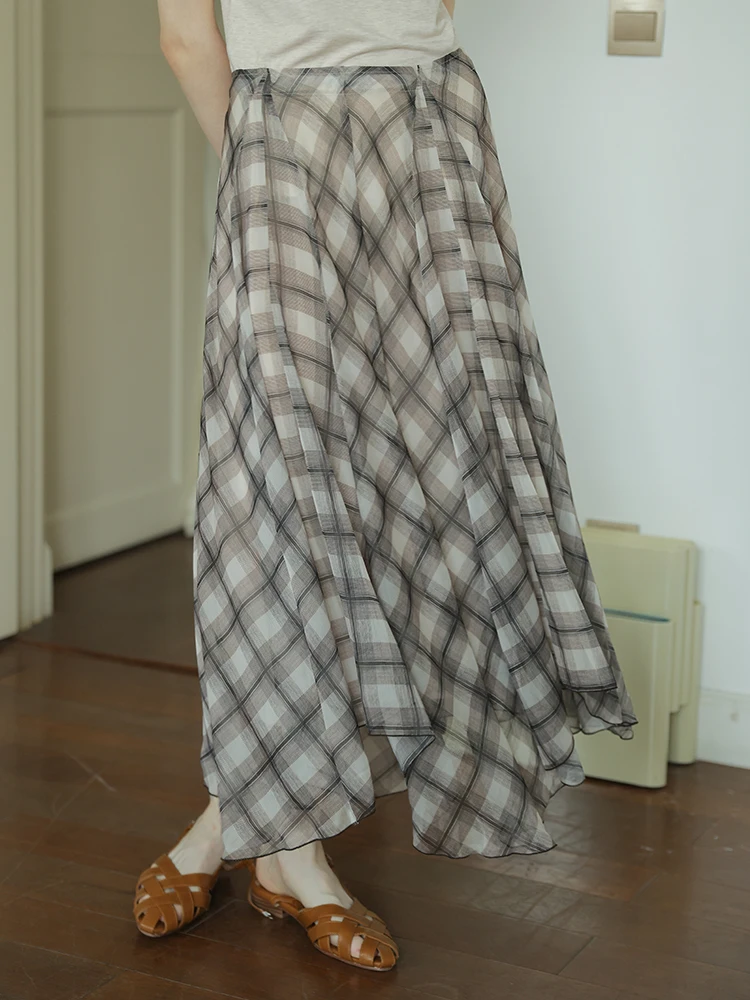 Slimming Plaid Midi Skirt Women's Lightweight Draped Thin A-Line Skirt mid Waist Polyester Fiber Summer Season Long Skirt
Slimming Plaid Midi Skirt Women's Lightweight Draped Thin A-Line Skirt mid Waist Polyester Fiber Summer Season Long Skirt