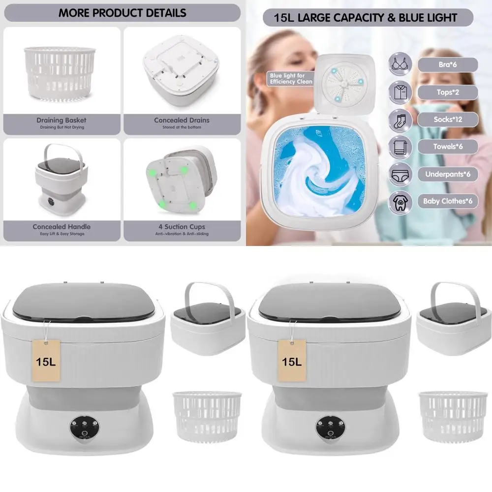 15L Collapsible Travel Washer and Dryer Combo, Grey
15L Collapsible Travel Washer and Dryer Combo, Grey