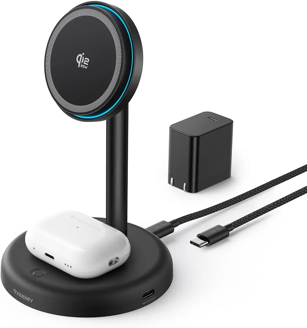 25W 2-in-1 Wireless Charging Station with Quiet Cooling Fan for iPhone 17-12, AirPods, iWatch - Includes 45W Adapter
25W 2-in-1 Wireless Charging Station with Quiet Cooling Fan for iPhone 17-12, AirPods, iWatch - Includes 45W Adapter