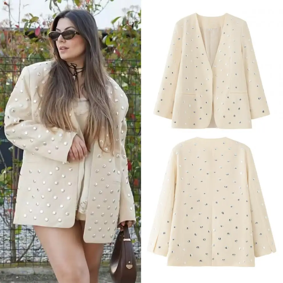 Street Rivet Suit Coat Women Fashion V-neck Full Sleeve Coats Female 2025 Spring Summer Chic Casual Commute Oversize Lady Jacket
Street Rivet Suit Coat Women Fashion V-neck Full Sleeve Coats Female 2025 Spring Summer Chic Casual Commute Oversize Lady Jacket