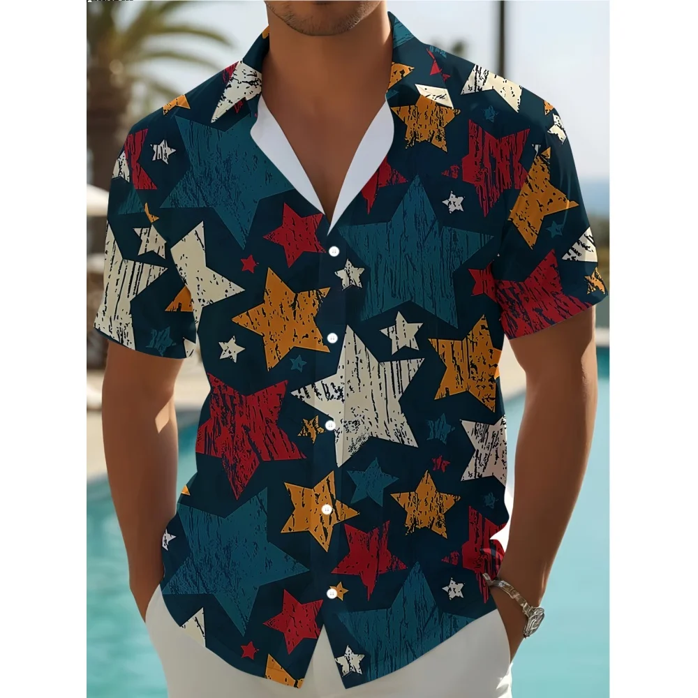 Colorful Five Pointed Star Graphic Shirt Street Hip Hop Fashion Men's Lapel Tops Summer Breathable Casual Short Sleeve Blouse
Colorful Five Pointed Star Graphic Shirt Street Hip Hop Fashion Men's Lapel Tops Summer Breathable Casual Short Sleeve Blouse