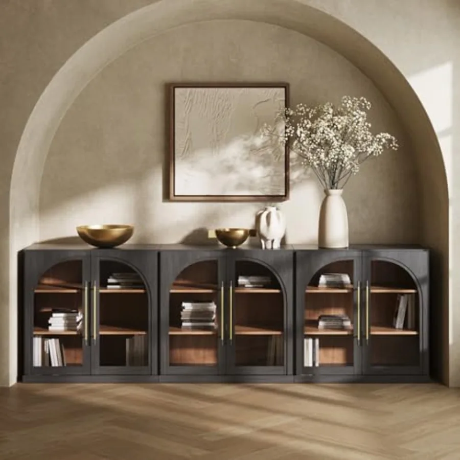Set of 3 Modular Sideboard with Arched Glass Door, 97'' Accent Display Buffet Cabinet with Storage and Adjustable Shelves, Clas
Set of 3 Modular Sideboard with Arched Glass Door, 97'' Accent Display Buffet Cabinet with Storage and Adjustable Shelves, Clas
