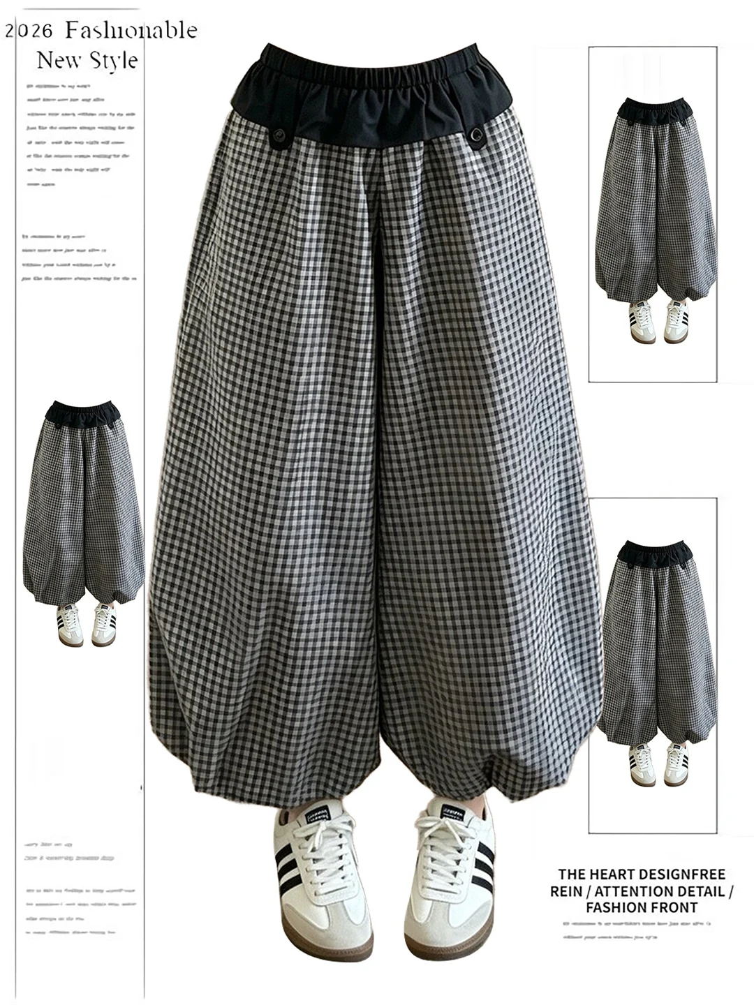 Korean Design Loose Long Plaid Bloomer Pants Summer 2026 New Style Fashionable Wide Leg Pants High Waist Polyester Fiber
Korean Design Loose Long Plaid Bloomer Pants Summer 2026 New Style Fashionable Wide Leg Pants High Waist Polyester Fiber