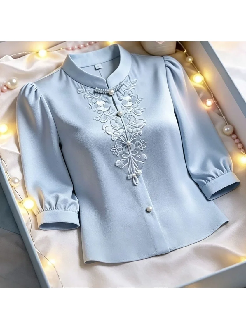 Elegant Chinese Style Silk Shirt with Embroidery Satin Fabric Seven Quarter Sleeves Stand Collar Versatile Fashionable Women'...
Elegant Chinese Style Silk Shirt with Embroidery Satin Fabric Seven Quarter Sleeves Stand Collar Versatile Fashionable Women'...