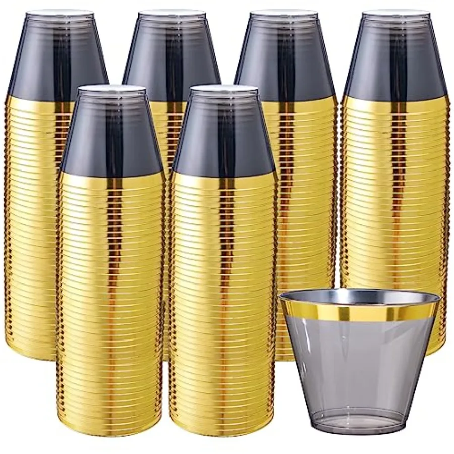 200pcs Clear Black Plastic Cups with Gold Rim - Heavy Duty Disposable Party Cups Premium Smoke Plastic Wine Tumblers for Cockta
200pcs Clear Black Plastic Cups with Gold Rim - Heavy Duty Disposable Party Cups Premium Smoke Plastic Wine Tumblers for Cockta