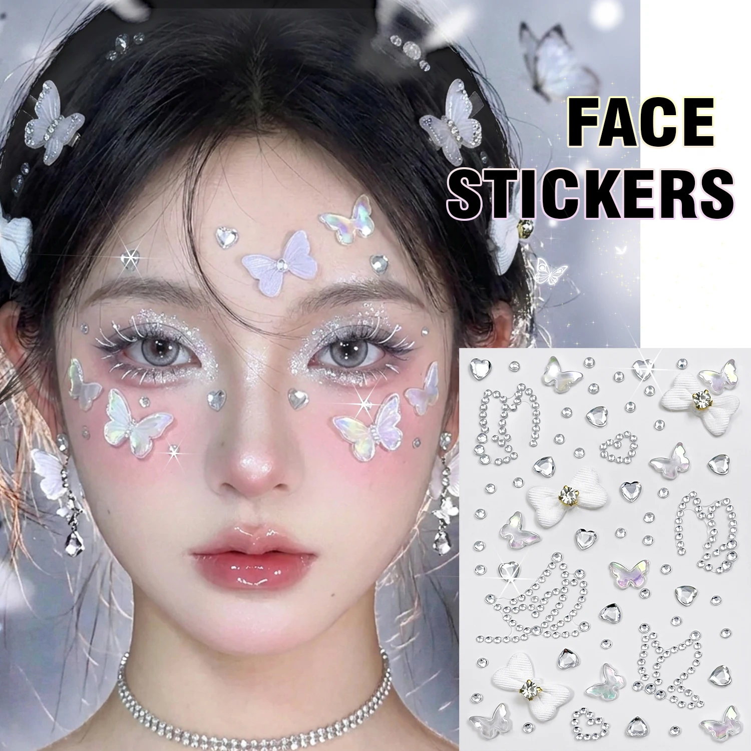 1Pcs 3D White Butterfly Heart Bow Face Gems Stickers Round Rhinestone Self Adhesive Decals for Fairycore Festival Concert Makeup
1Pcs 3D White Butterfly Heart Bow Face Gems Stickers Round Rhinestone Self Adhesive Decals for Fairycore Festival Concert Makeup