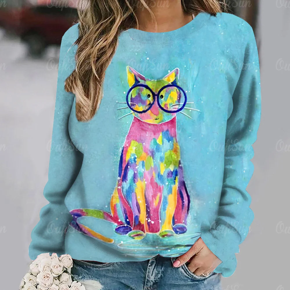 Женская уличная модная футболка с изображением милого кота, женская футболка с круглым вырезом и длинным рукавом, синяя футболка с очками
Женская уличная модная футболка с изображением милого кота, женская футболка с круглым вырезом и длинным рукавом, синяя футболка с очками