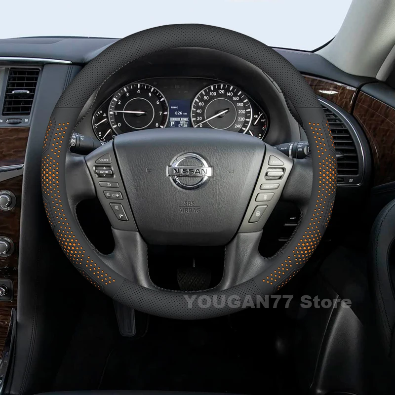 Leather Car Steering Wheel Cover For Nissan Patrol y60 y61 y62 y63 2023 2024 2025 Auto Steering Wheel Nissan Patrol Accessories 
Leather Car Steering Wheel Cover For Nissan Patrol y60 y61 y62 y63 2023 2024 2025 Auto Steering Wheel Nissan Patrol Accessories