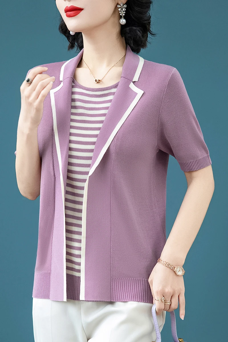 Fake Two Pieces Sweater Women 2025 Spring Summer O Neck Pullover Femme Women Clothing Causal Short Sleeve Stripe Sweaters
Fake Two Pieces Sweater Women 2025 Spring Summer O Neck Pullover Femme Women Clothing Causal Short Sleeve Stripe Sweaters
