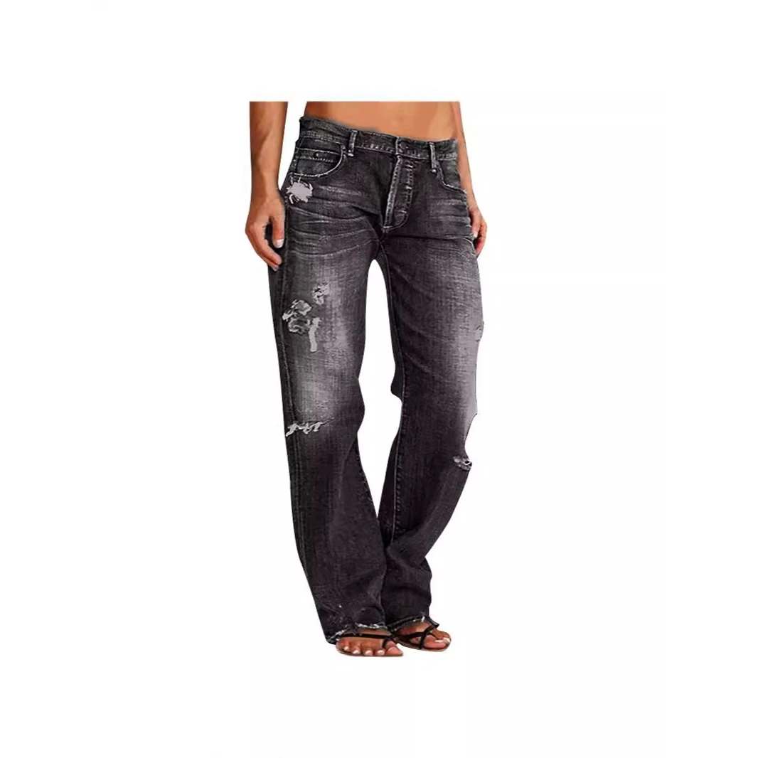 Trendy Distressed Mid-Waist Straight Leg Jeans Women's Cotton Denim Pants Casual Loose Fit Long Trousers
Trendy Distressed Mid-Waist Straight Leg Jeans Women's Cotton Denim Pants Casual Loose Fit Long Trousers